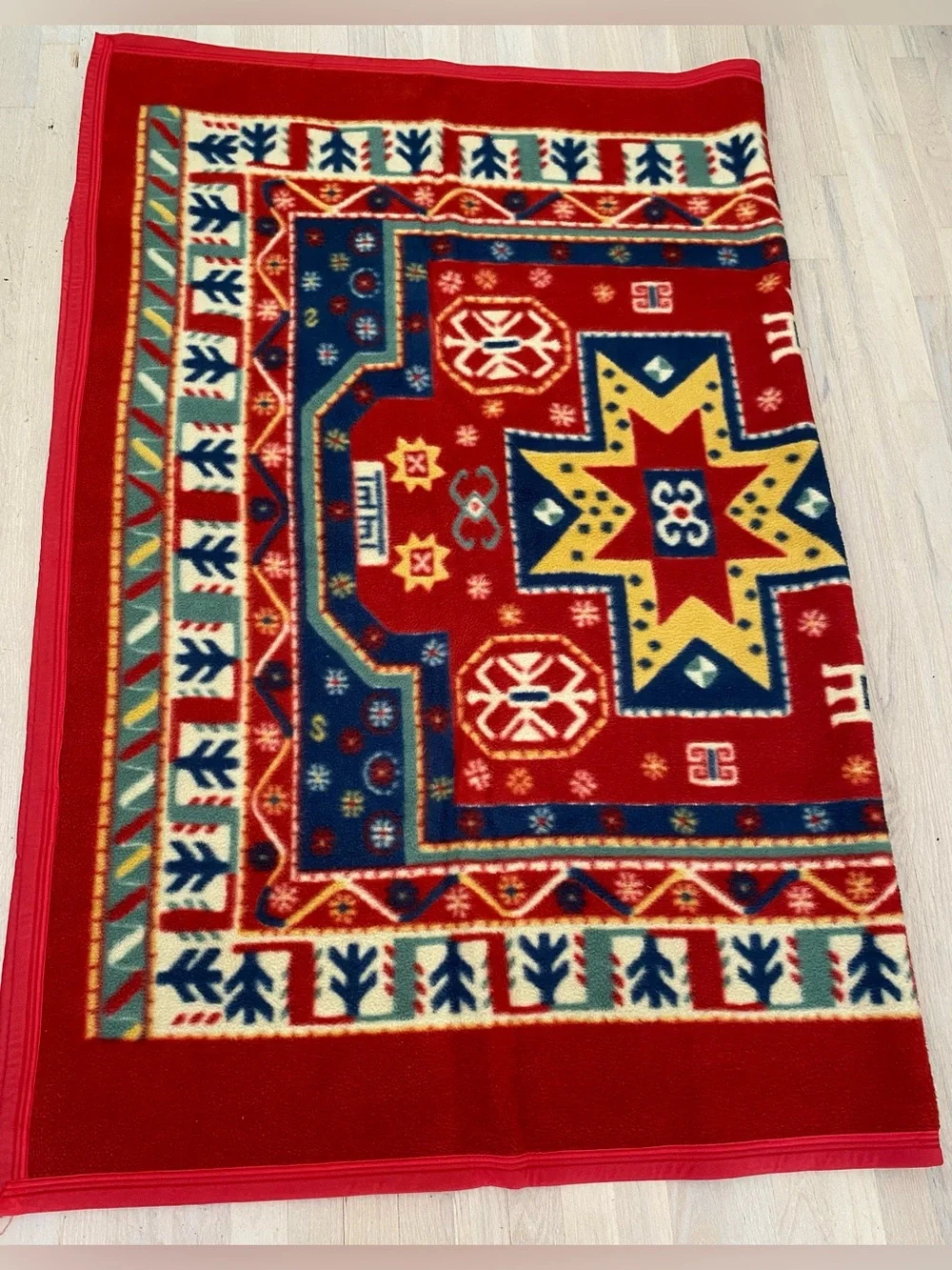 Vintage Revert Spain Red Reversible Geometric Fleece Throw Blanket